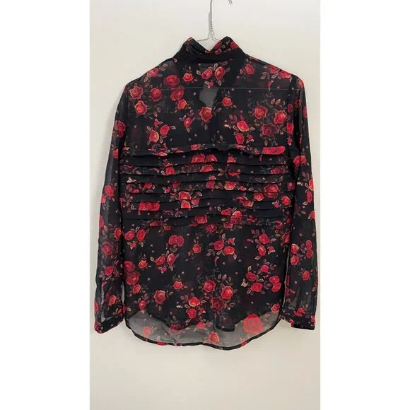 THE KOOPLES FLORAL SHEER BUTTON UP BLOUSE OVERSIZED FIT XXS - Picture 6 of 10